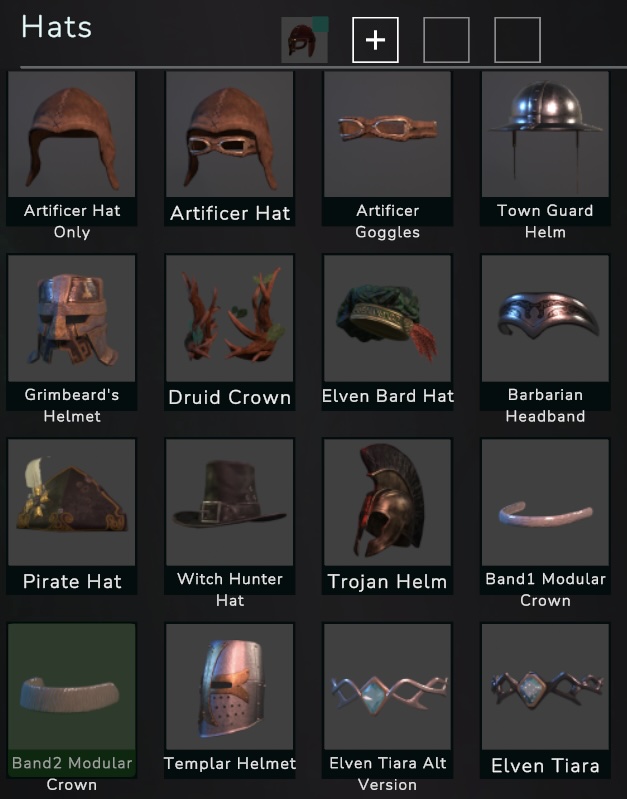 Faes AR asset library showing fantasy hats